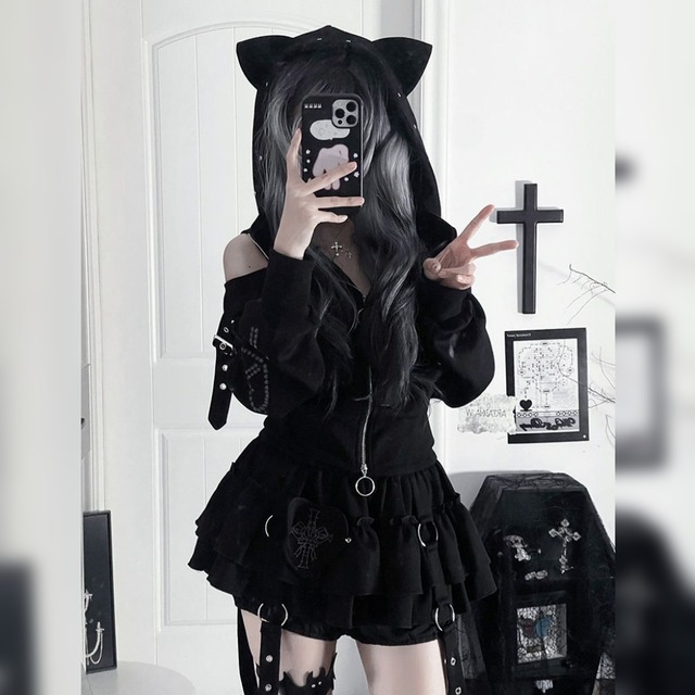 「堕天のストリート・アーカイブ」猫耳パンク・ジップパーカー：スカート