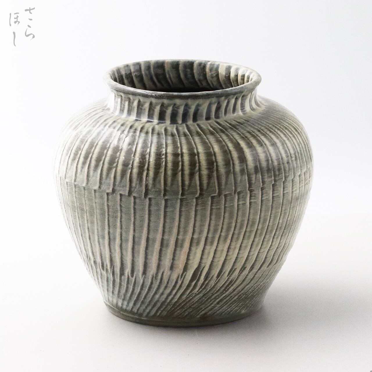 一点もの】小鹿田焼 小袋窯 5升丸花瓶 飛び鉋/櫛描き 高さ約29.5cm