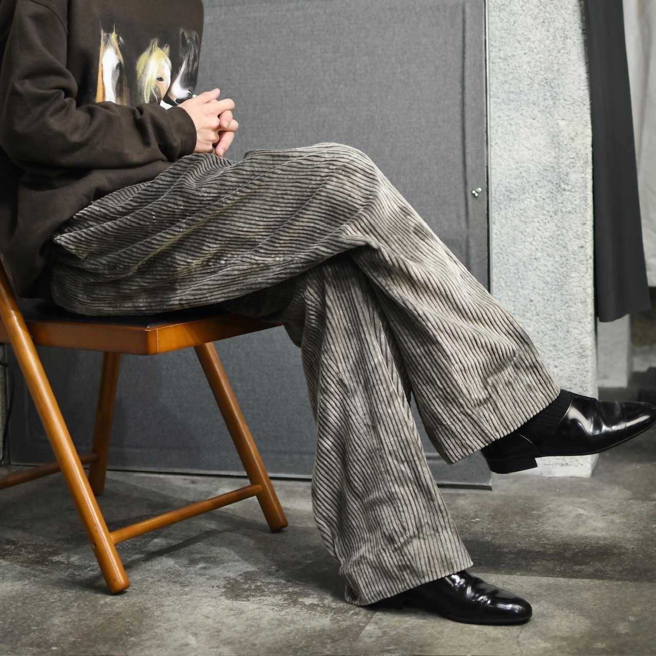 bleached wide corduroy pants gray