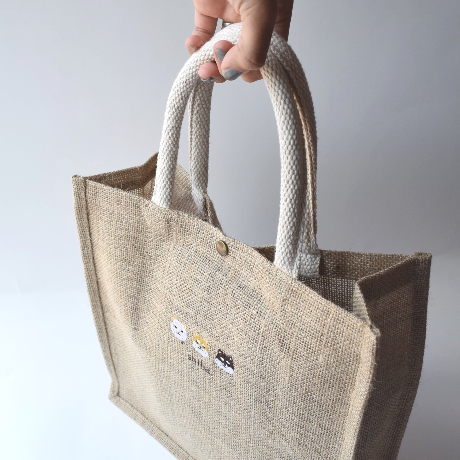 犬が選べる！刺繍ジュートバッグ ショルダー 2way 柴犬 かごバッグ
