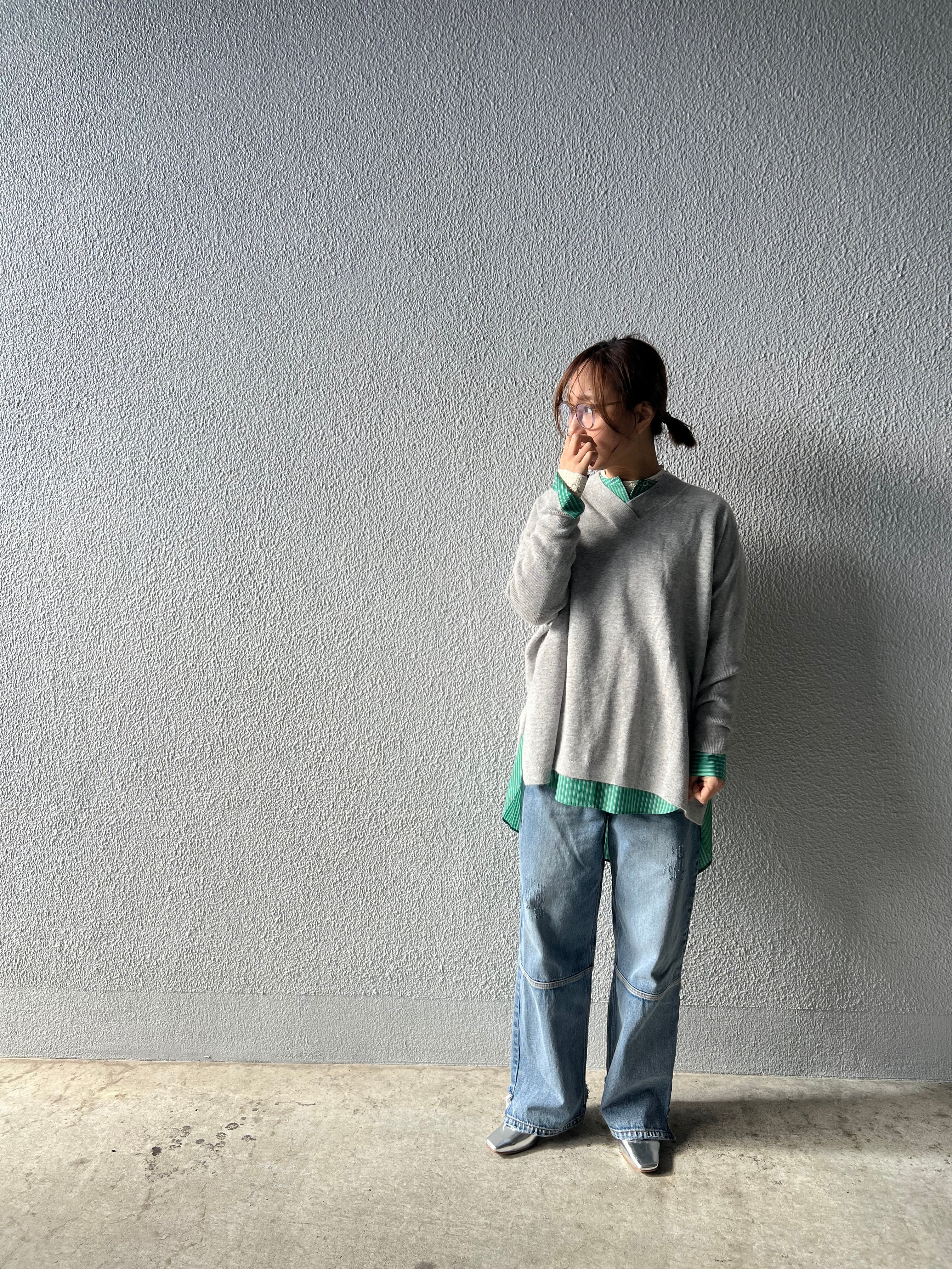 【PASSIONE】バンドカラーストライプロングシャツ 616915