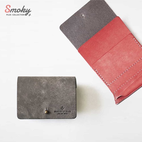 【限定色】お札を折らない ミニ財布【グレー×優しめピンク】Smoky+（受注生産）