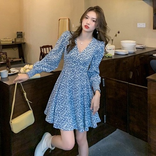 ワンピース レディース ミニワンピース ペイズリー柄 柄 ミニ丈 長袖 シフォン Vネック 春 パフスリーブ ワンピースミニ チュニック 長袖ワンピース きれいめ 大人かわいい ミニ丈ワンピース