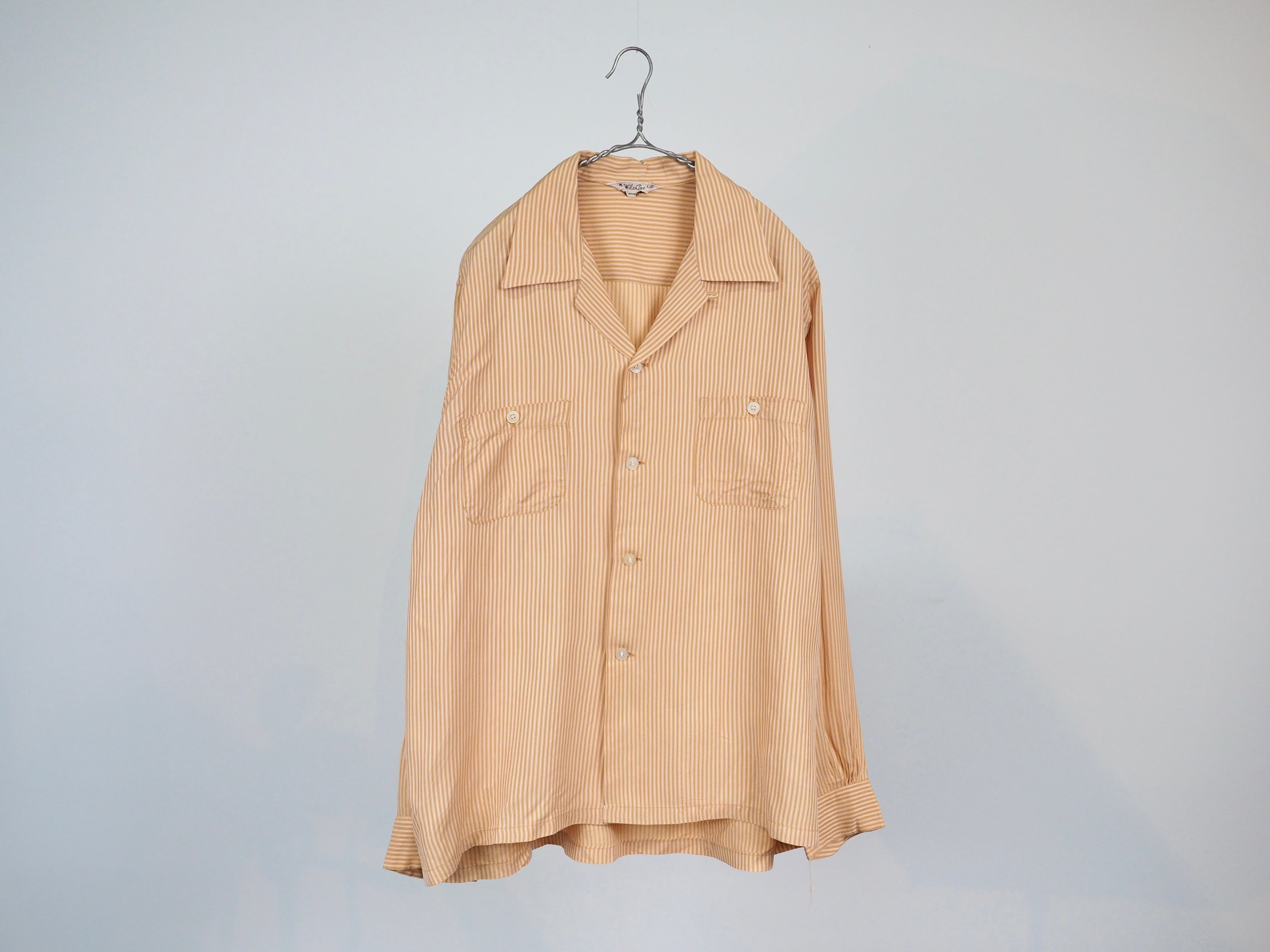 50's wilshire open collar nylon stripe shirt L