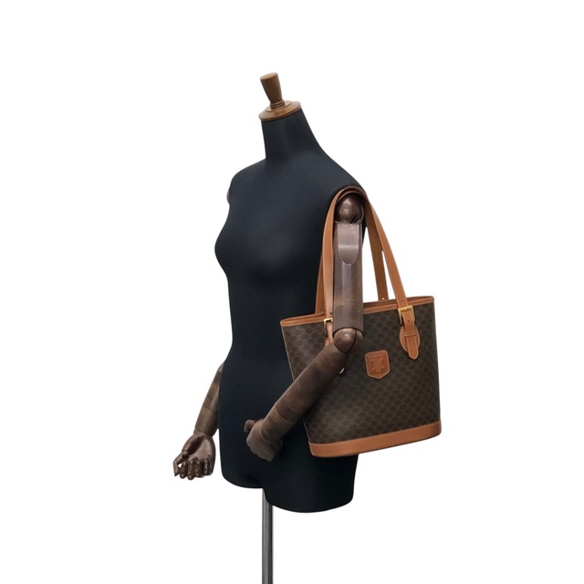 CELINE セリーヌ マカダム トートバッグ ブラウン ブラゾン型押し PVC レザー ポーチ vintage ヴィンテージ オールド 4gjmmr