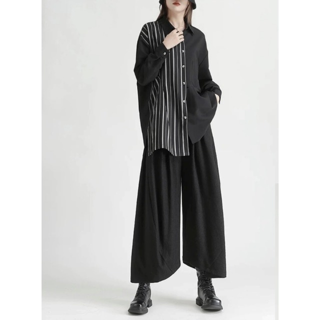 Asymmetric stripe contrast shirt C1395