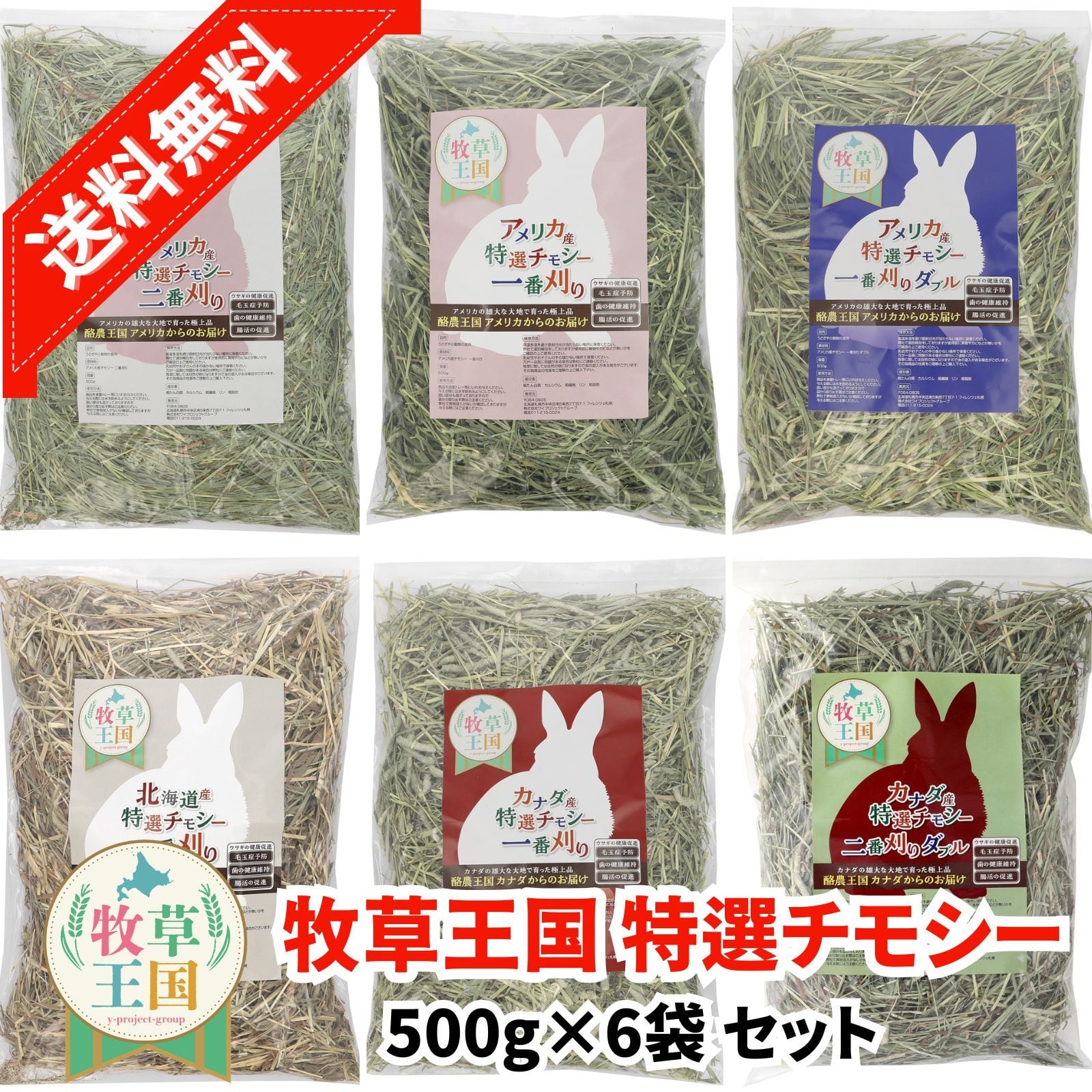 牧草王国 プレミアムチモシーセット 500g×6袋
