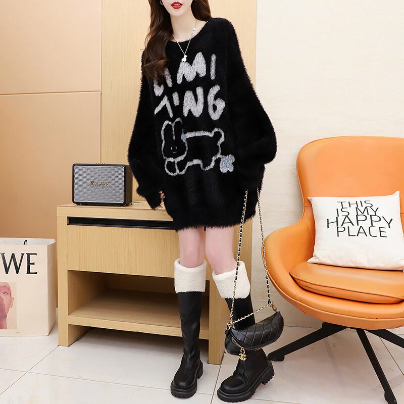 tops】流行に流されない 文字プリントニットセーターふわふわ柔らかい