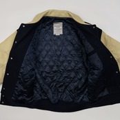 90s ビンテージ MACBETH マクベス レタードワッペン 袖革 レザー スタジャン サイズ M /メンズ/ネイビー×アイボリー系/オールド