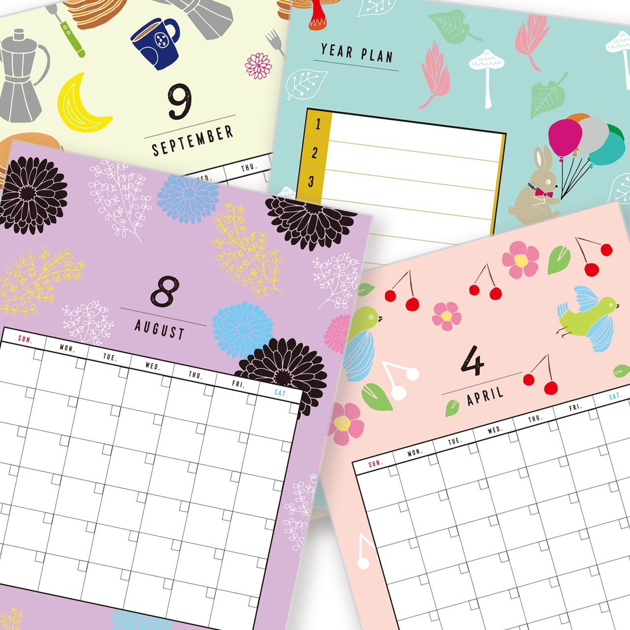 TRIP AND TEA 季節の壁掛けA4カレンダー