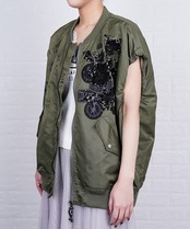 【ATELIER LINE】COOLAペイント×レースオープンジップベスト (KHAKI)　CQ-48064H