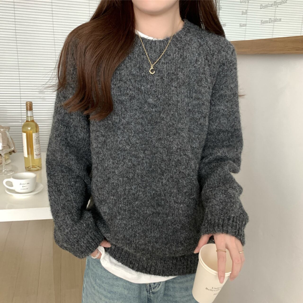 フラッフィークルーネックセーター a0323