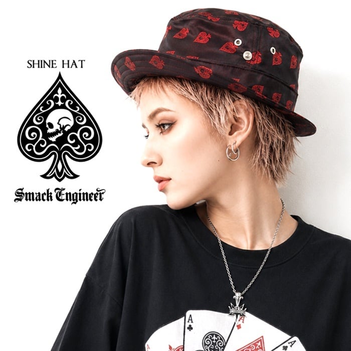 PUNK少女レザー トップハット ブラック レッド ジッパー装飾 20%OFF SALE】SMACK ENGINEER / スマックエンジニア「SHINE HAT
