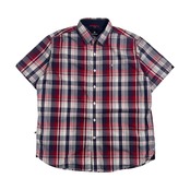 VICTORINOX ビクトリノックス Tailored Fit チェック柄 半袖 シャツ L/レッド ネイビー系 メンズ