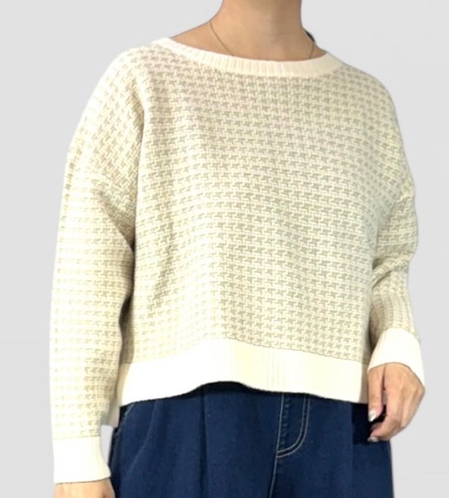 【 QTUME 】ウールライクツイードジャガードニット