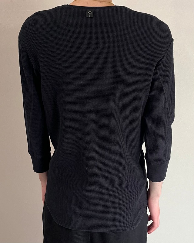 【wjk】cropped sleeve henley neck top