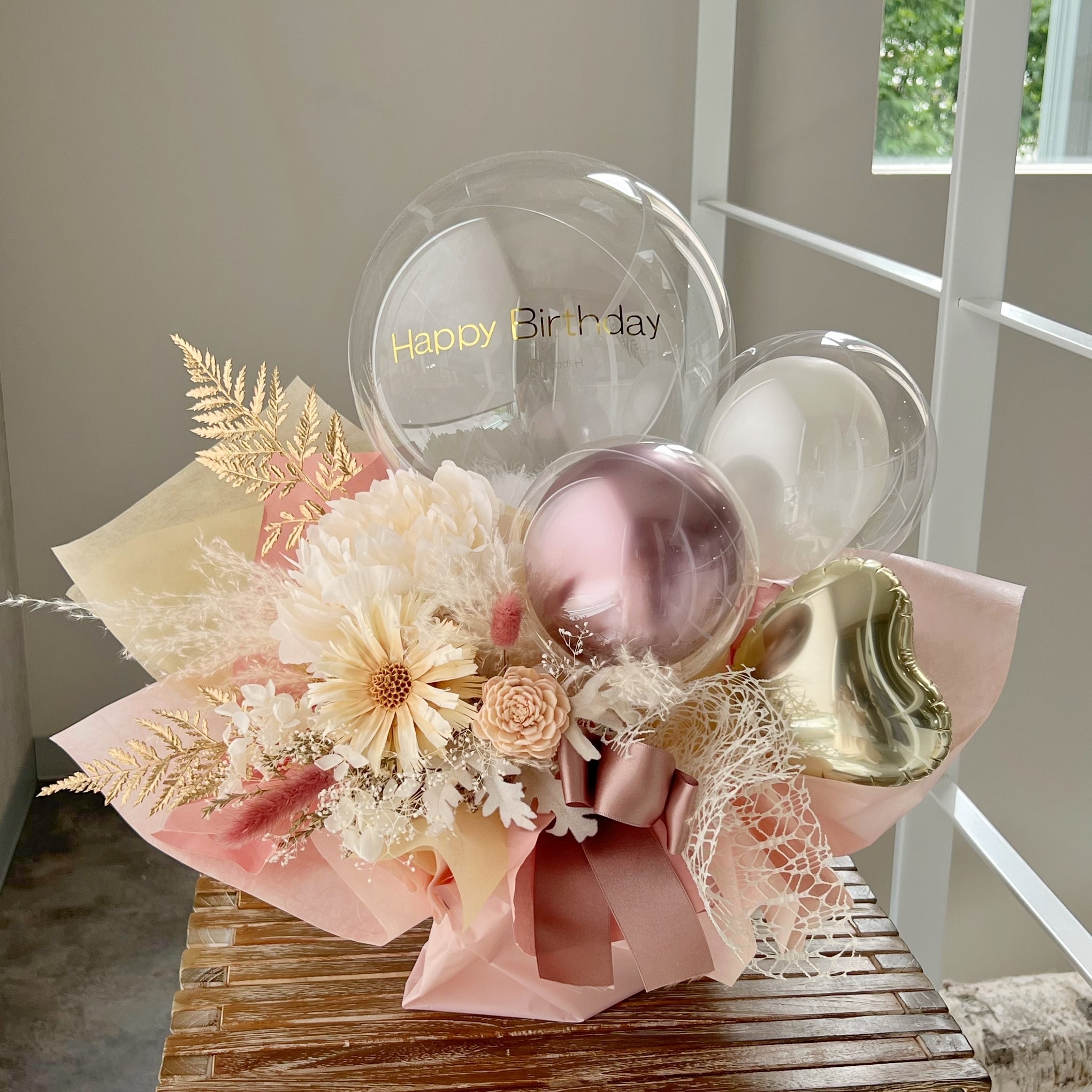 お花屋さんのバルーンフラワー 241 ピンクゴールド 結婚祝い 誕生日