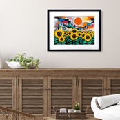 Sunburst City ひまわりと都市の共鳴｜自然とストリートが融合するポップアートポスター｜鮮やかな色彩で空間をアクティブに彩るA2ポスター