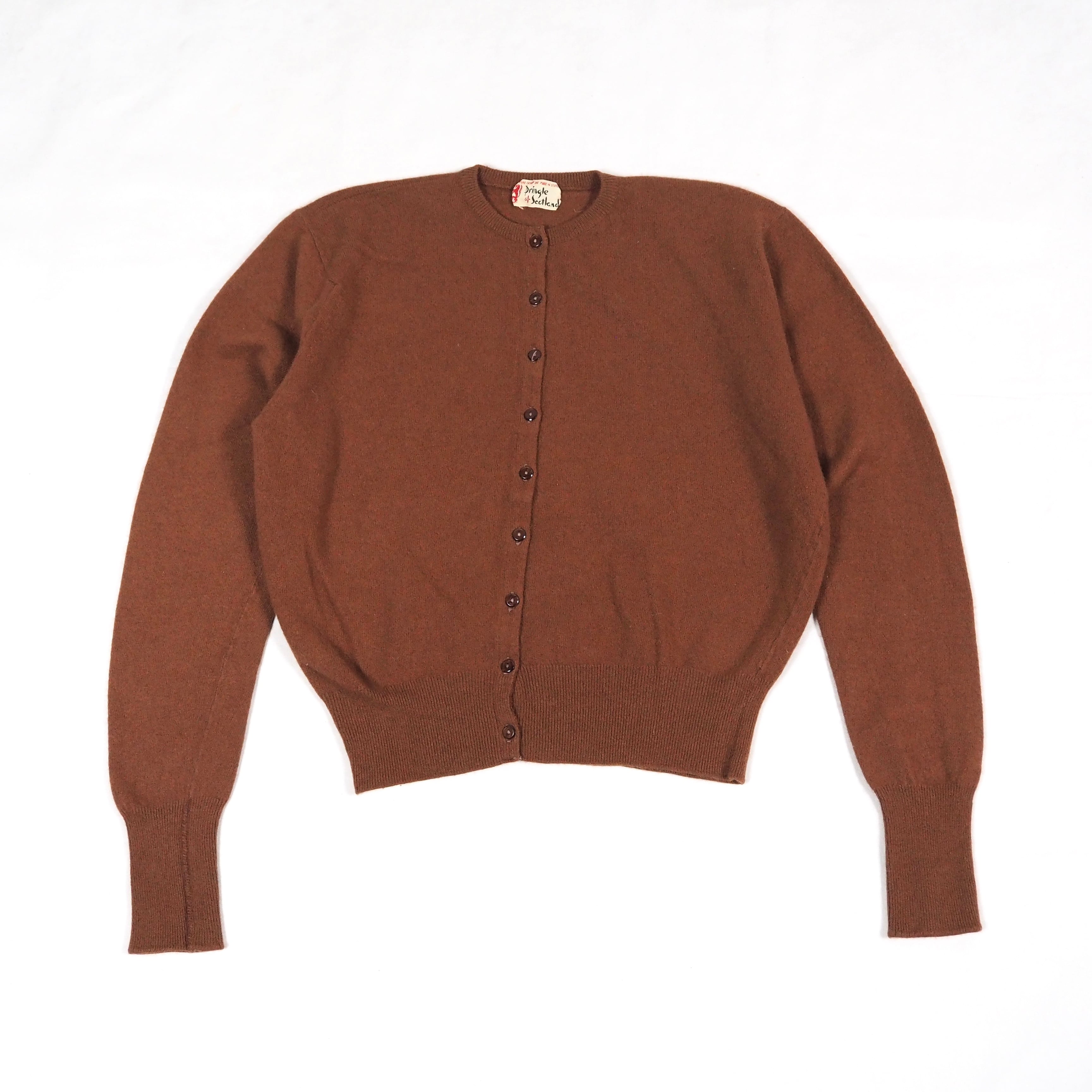 60's Pringle of Scotland Cashmere knit cardigan brown Scotland製 プリングル ピュアカシミヤ ニットカーディガン
