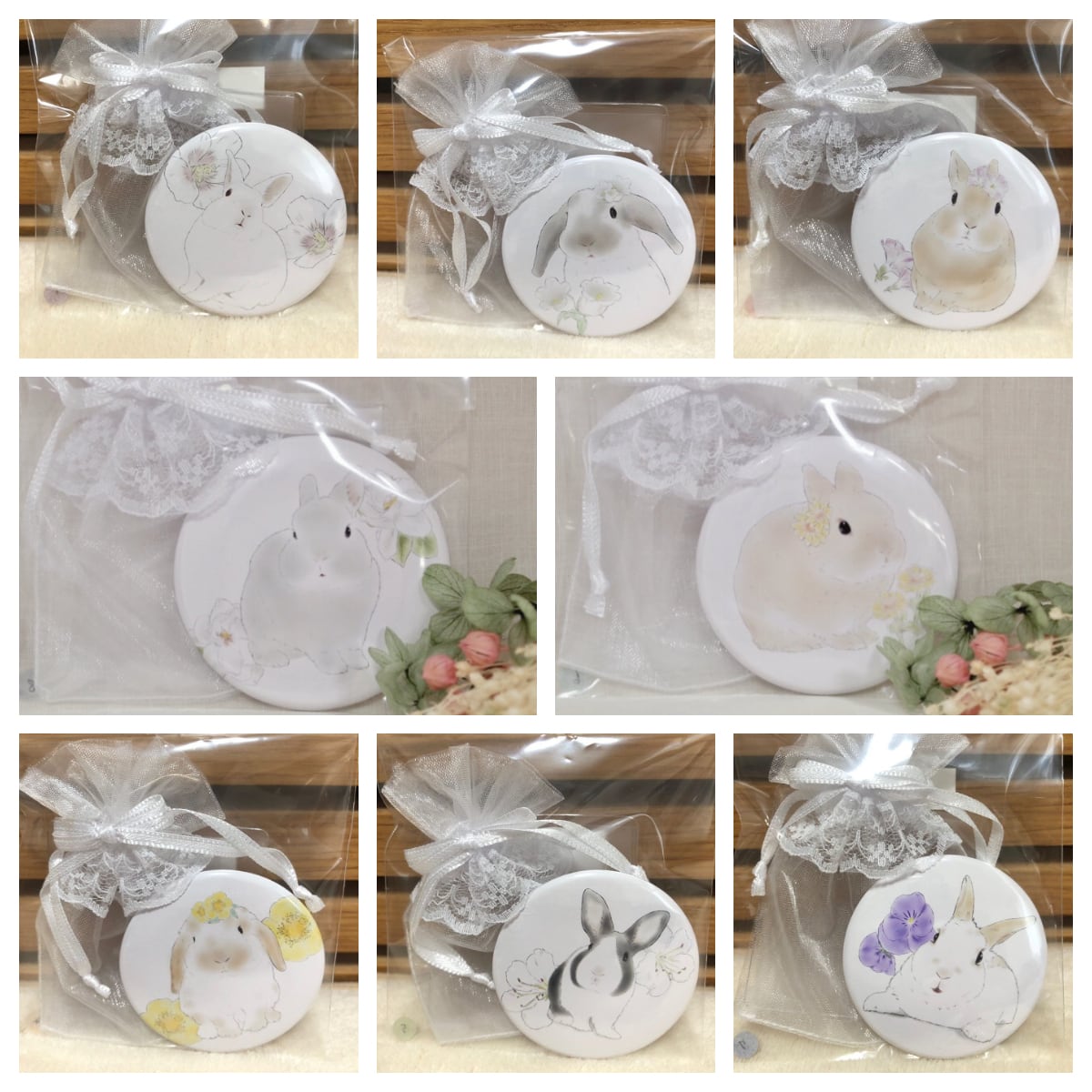 たけ子 缶ミラー ウサギとお花