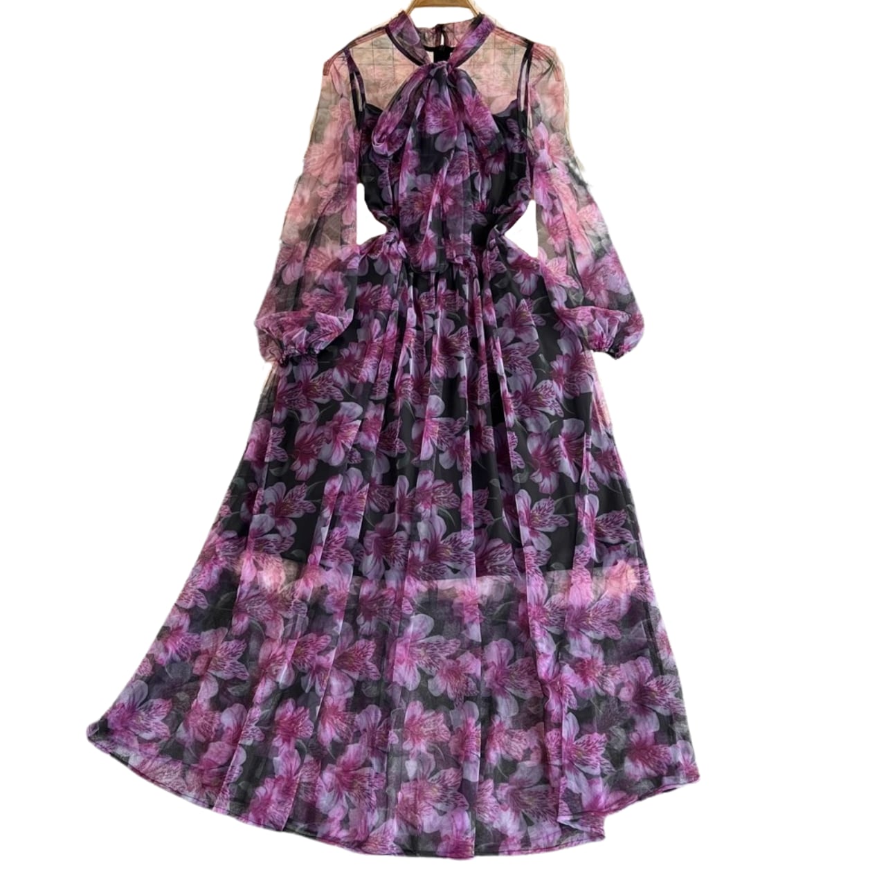 シアーフラワーボウタイワンピース L1769