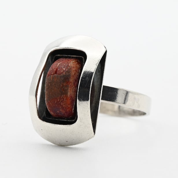 Coral Accent Modern Style Statement Ring #14.5 / Denmark