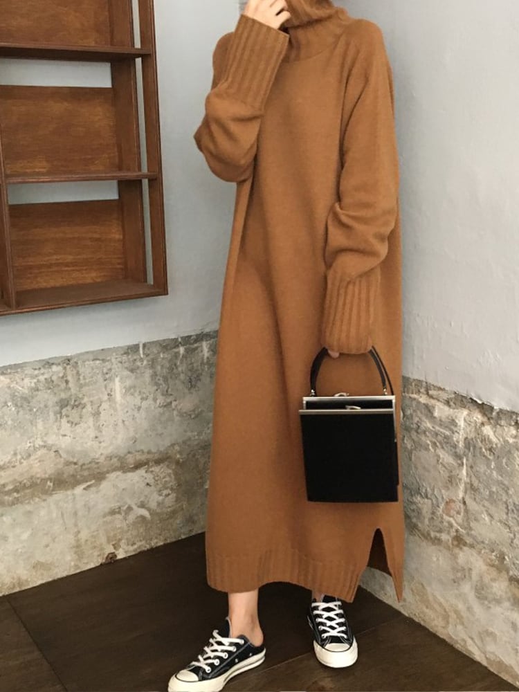 ニットワンピース 大きいサイズ ワンピース セーター チュニック 膝下