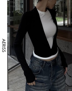 Vカットレイヤードニット A0746