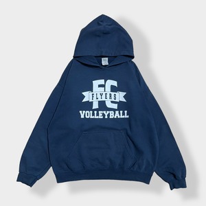 【GILDAN】FLYERS VOLLEYBALL バレーボール プリント パーカー フーディー プルオーバー L ネイビー 裏起毛 US古着