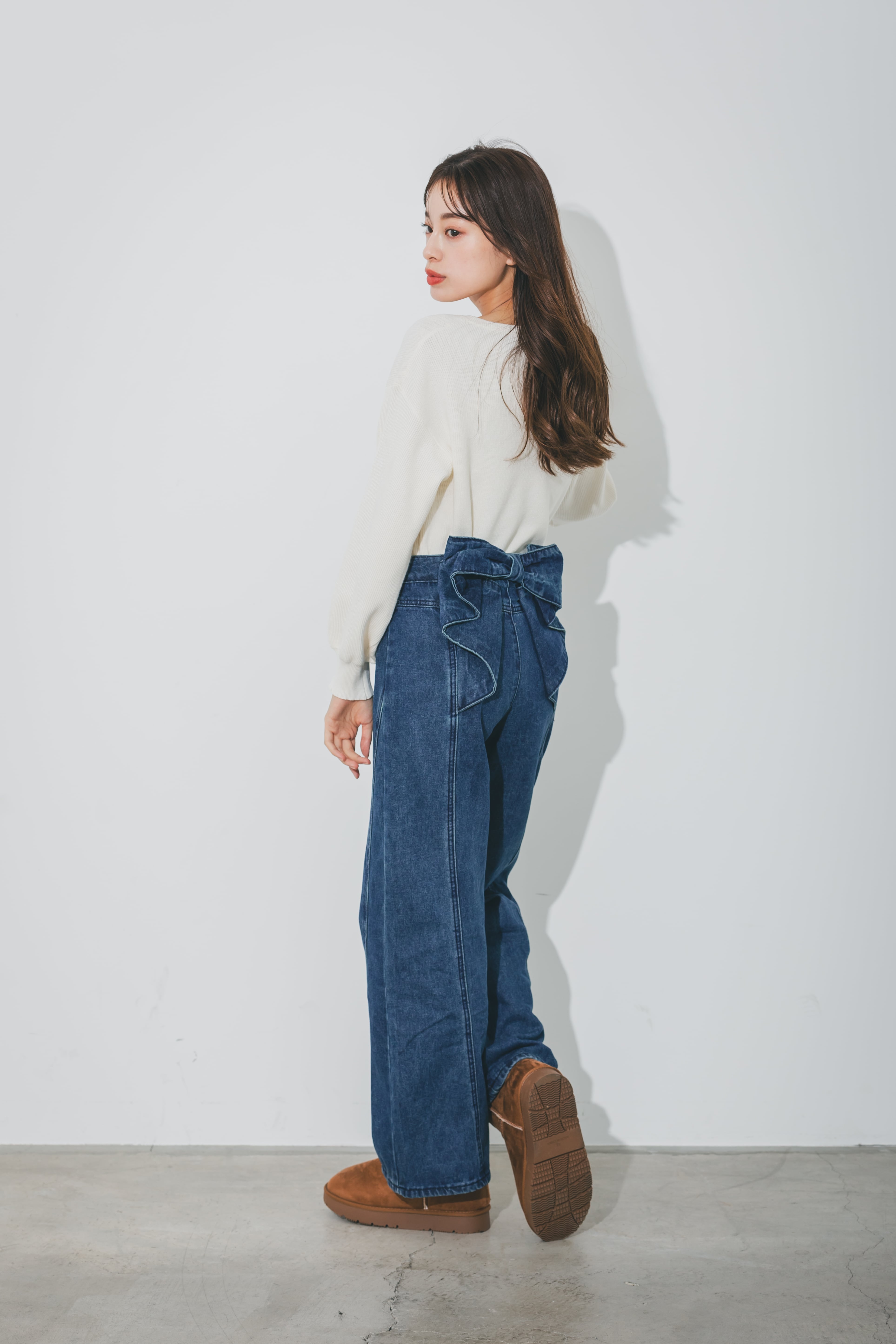 Back ribbon straight denim | mite