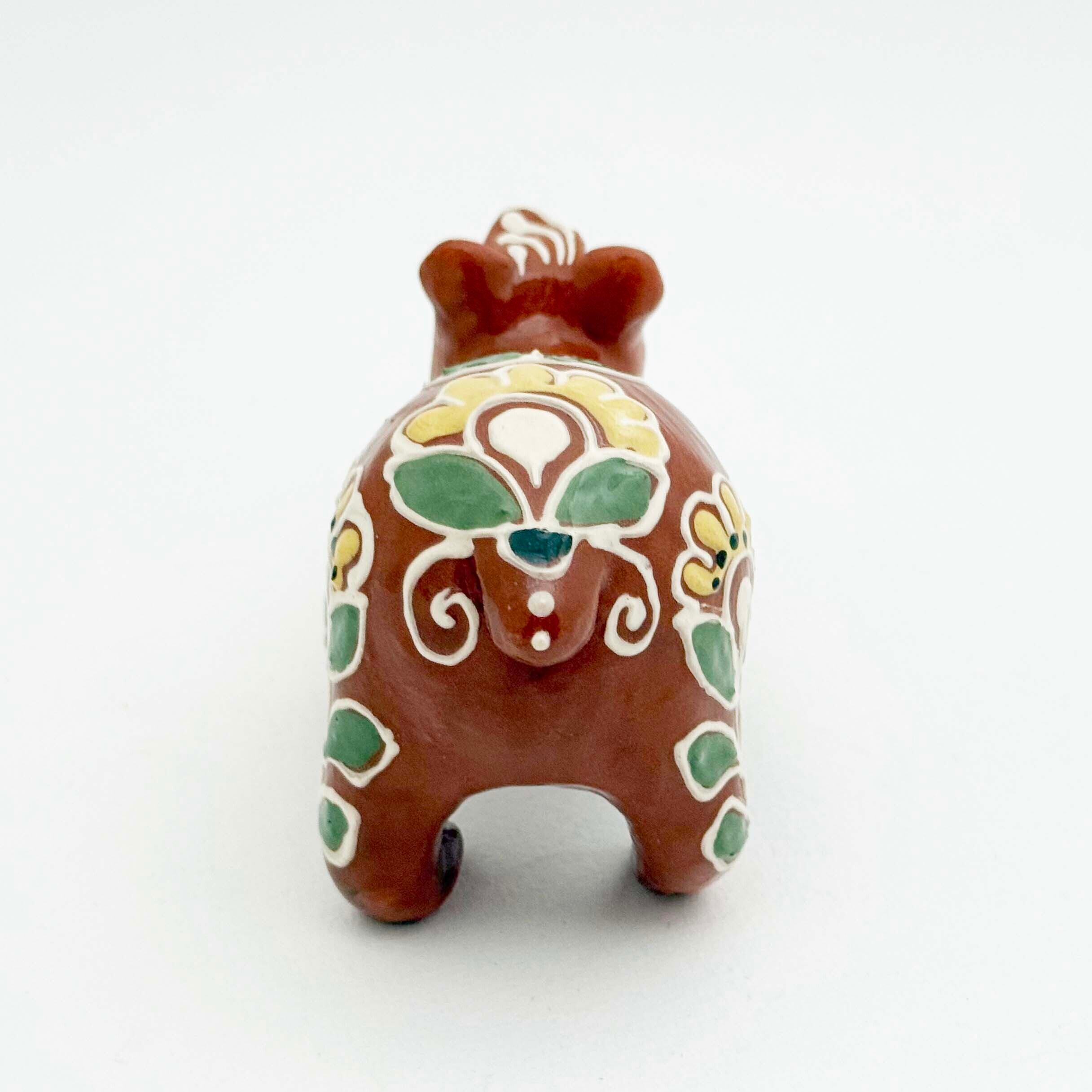 ウクライナ産 オピシュニャ土人形(クマ 茶 / 黄色い花)