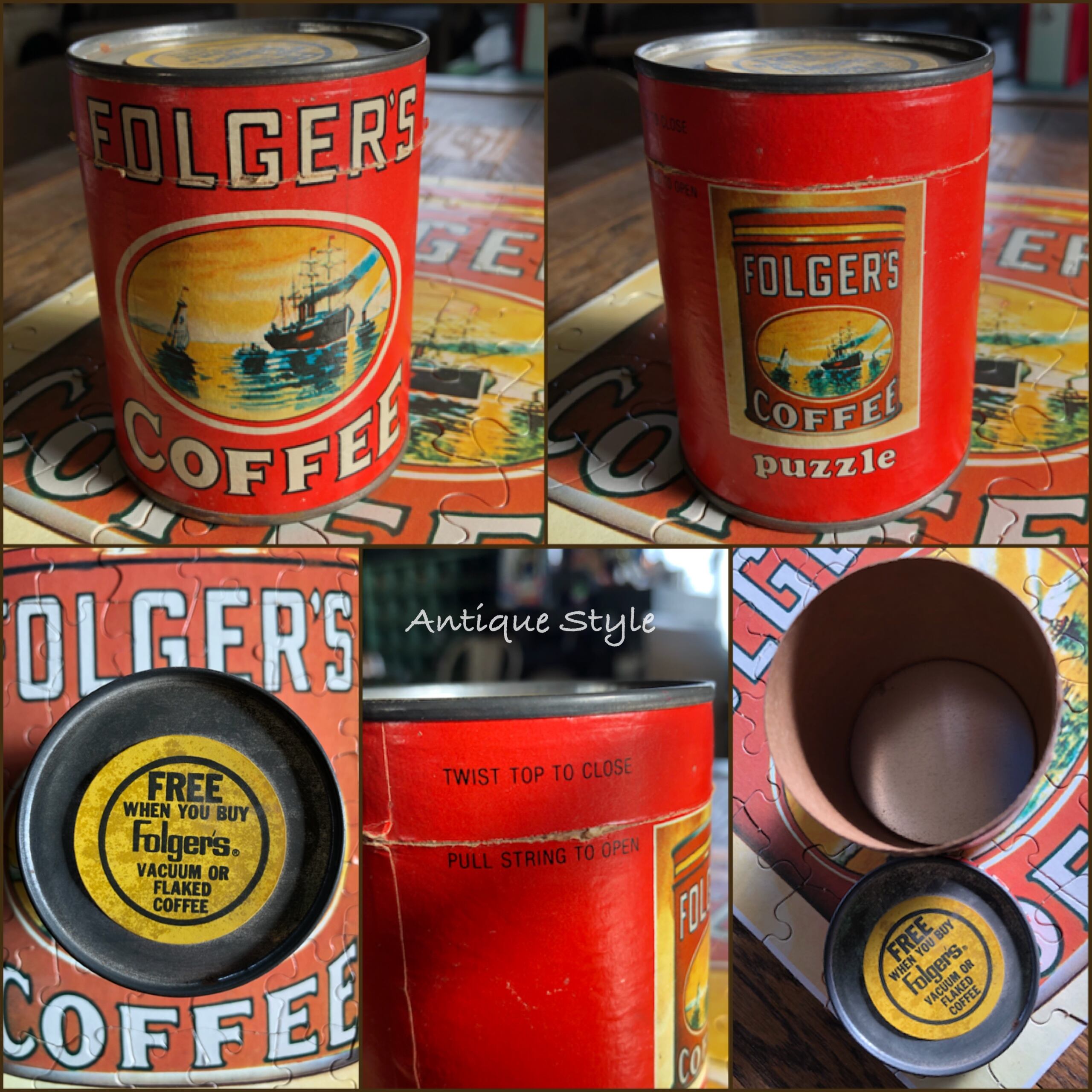 【送料込】50'-60's Folger's COFFEE パズル フォルジャーズ コーヒー 缶入り ジグソーパズル  アメリカンヴィンテージ【H-064-004】