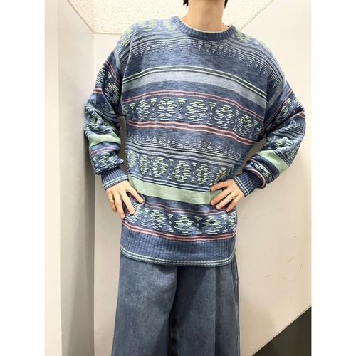 90's CHAPS ralphlauren 総柄 ジャガードコットンニット