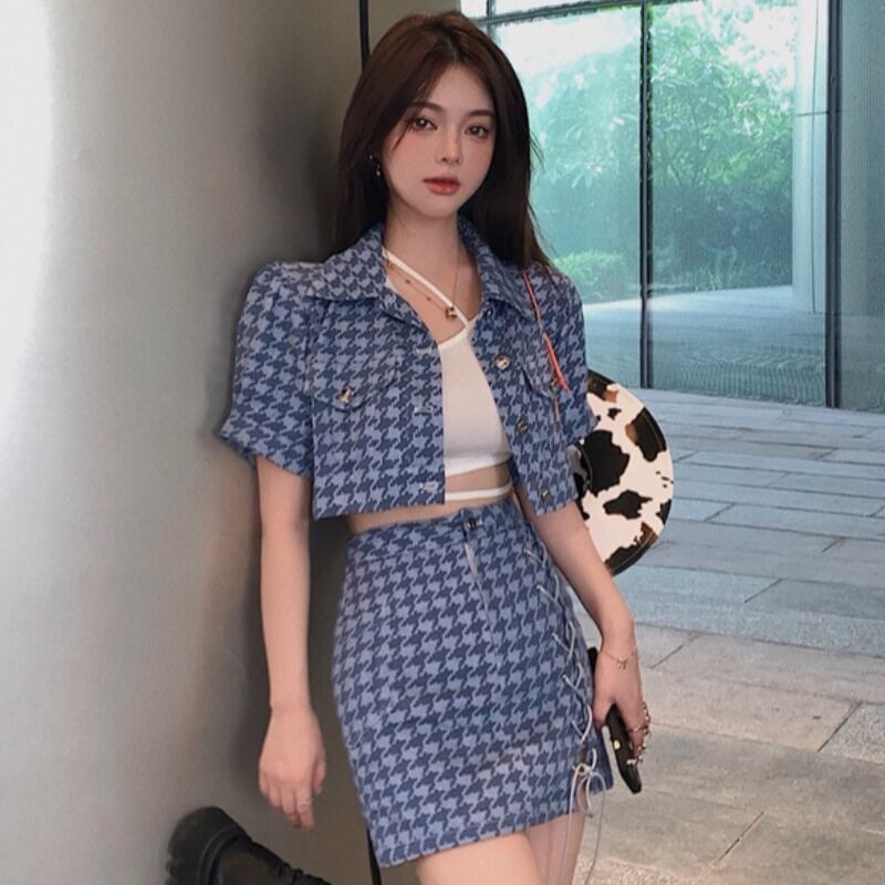 ブルーショートシャツ サマースカート 夏物 YY-ファッション46860929249