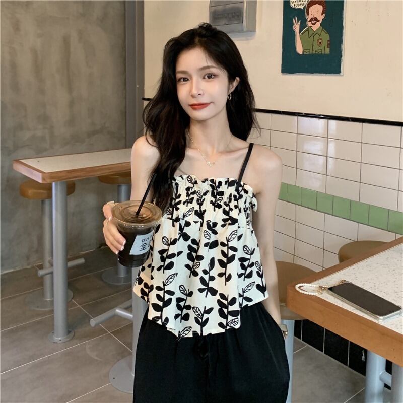 トップス サマー薄手スタイルバックノースリーブフローラルショート 大人ガーリー スウィート キュート カジュアル 夏物 花柄 1号婦人94416745353