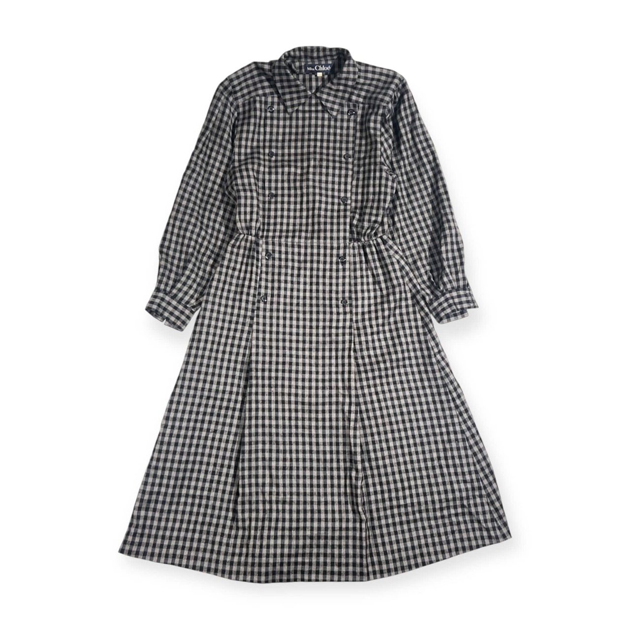 90s Miss Chloe ミスクロエ チェック 長袖 ワンピース /グレー系 レディース ビンテージ