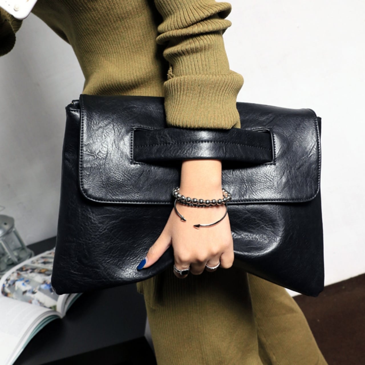 Faux Leather Clutch Bag 01021