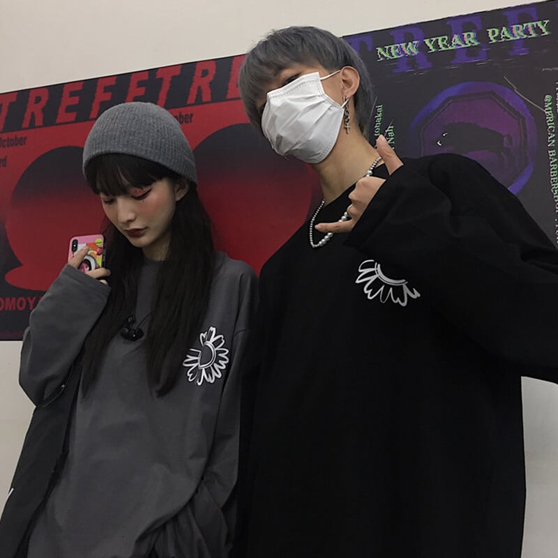 送料無料】KOREAバックデイジー柄オーバーサイズルーズトップス プル