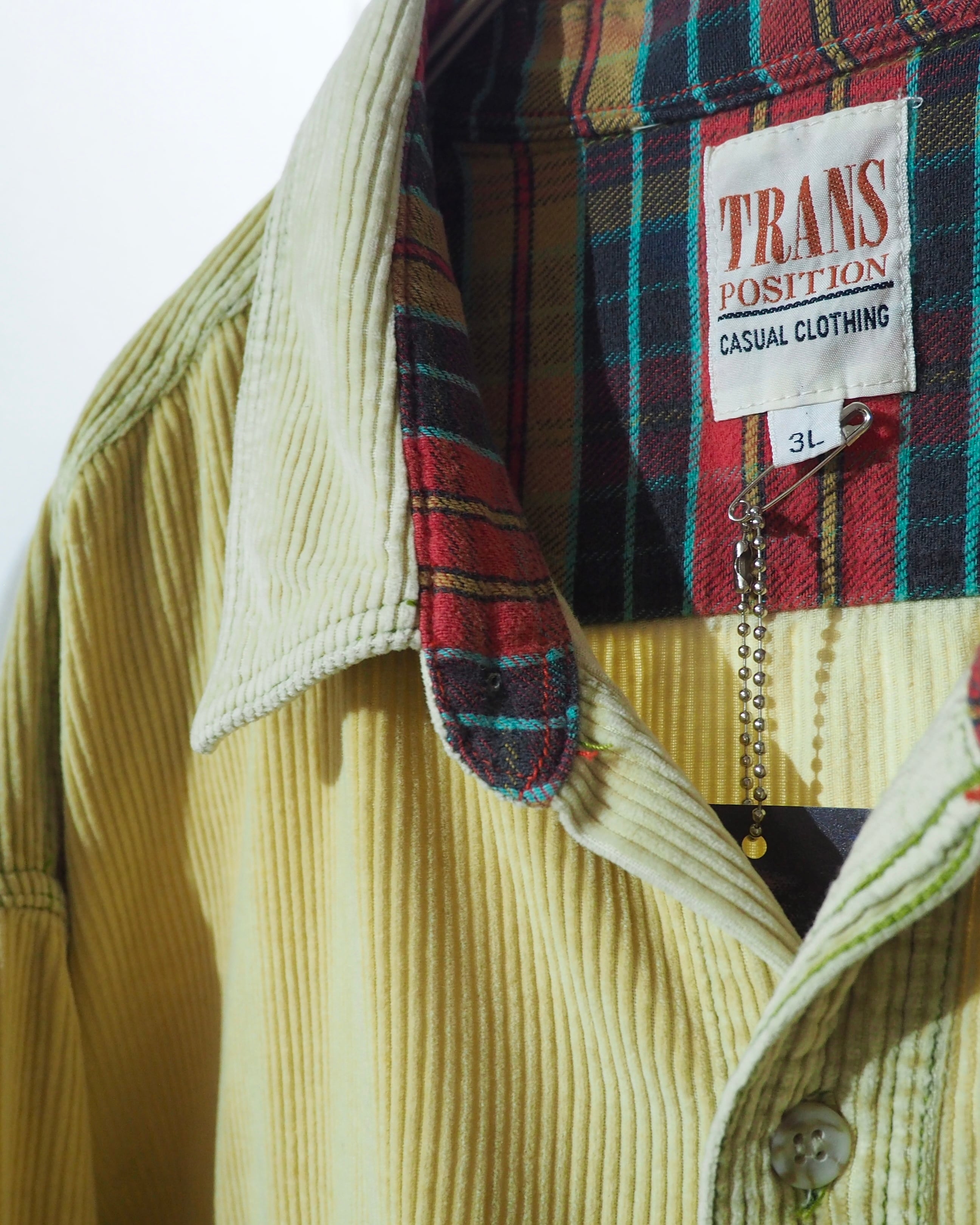 1990s " Trans position " Pale Lemon Color vintage loose Corduroy shirt