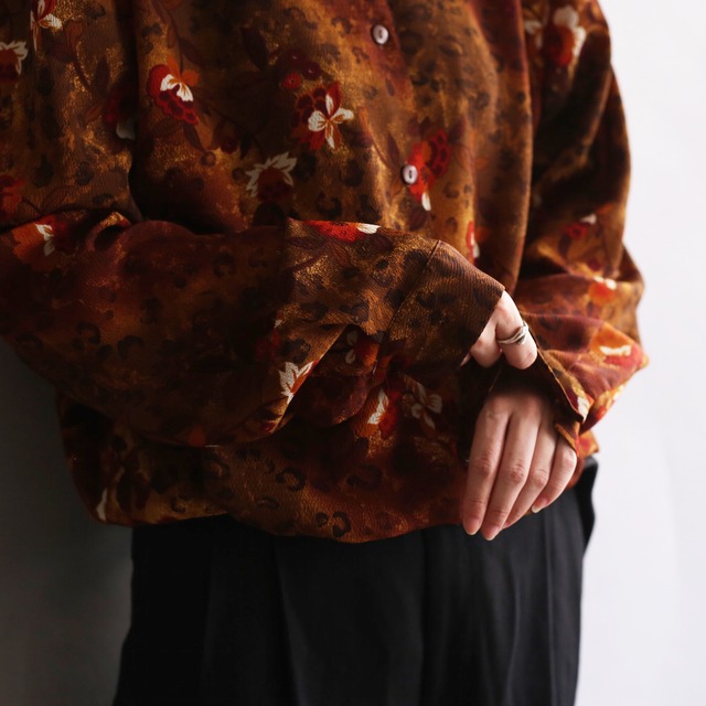 flower art pattern l/s open collar shirt