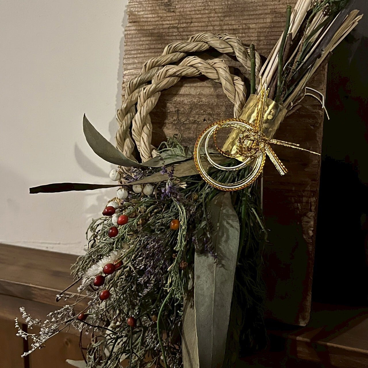 古材✕ドライフラワー✕真鍮✕しめ縄【Dried Flower Japanese wreath】