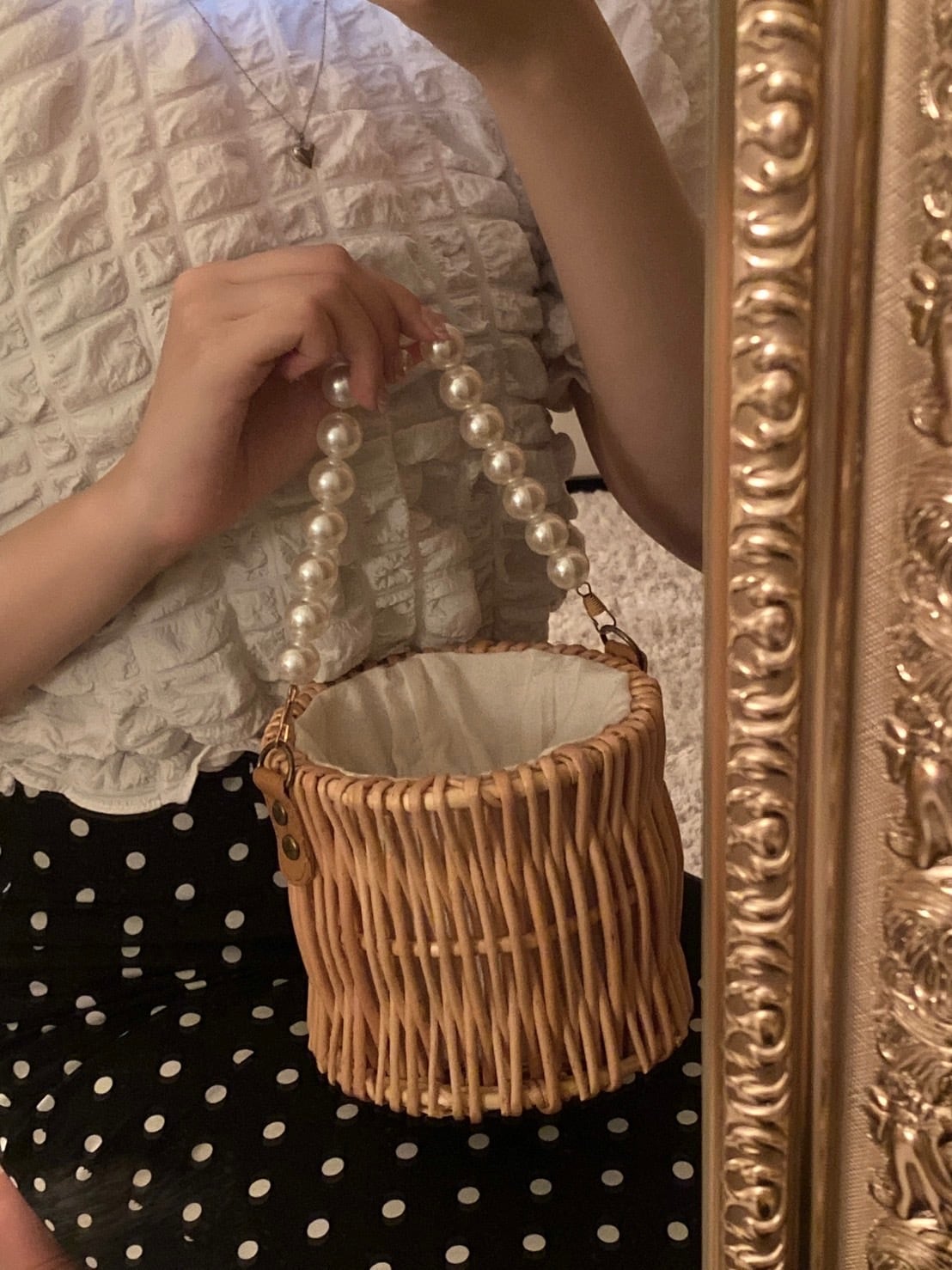 【Renonqle】pearl basket bag