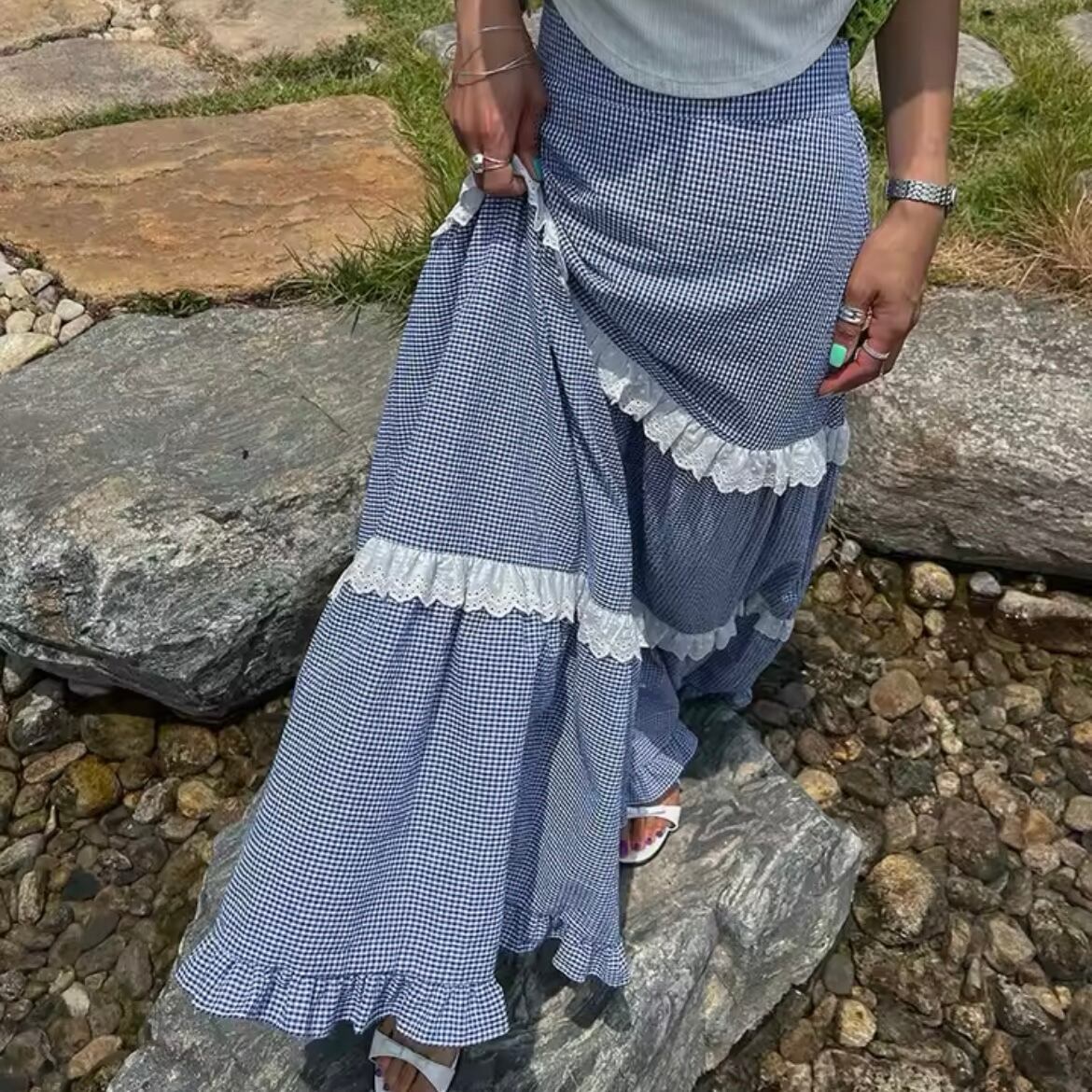 ギンガムチェックフリルティアードスカート
