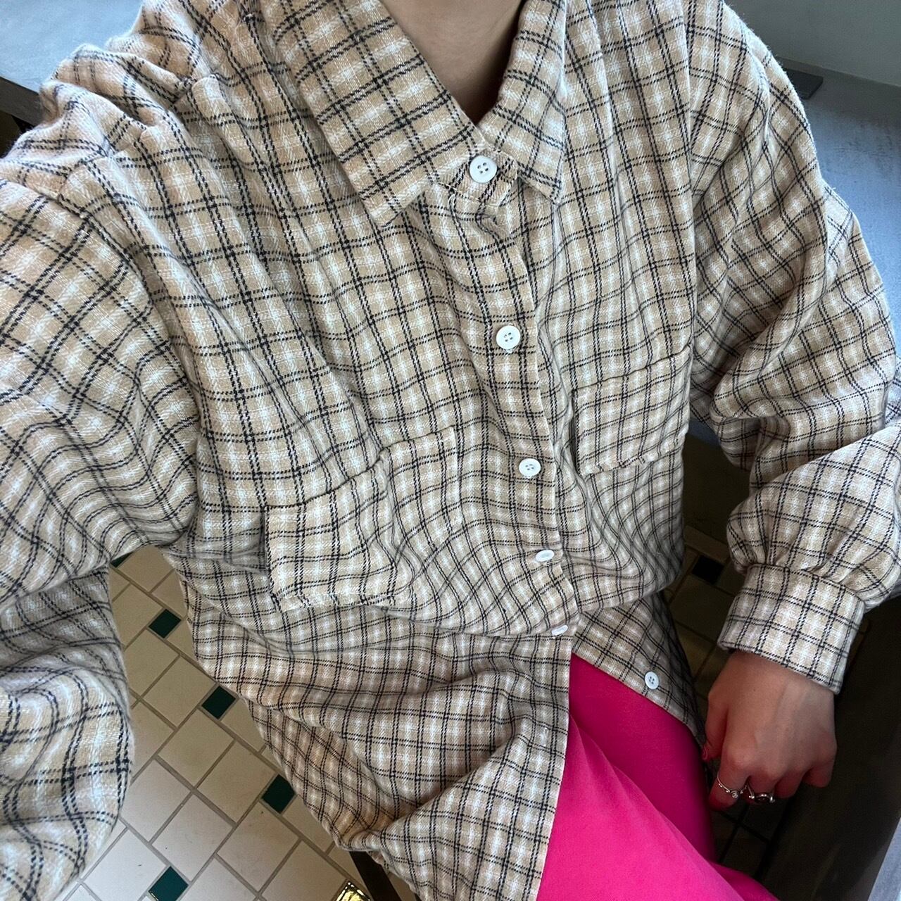 ドロップショルダーチェックシャツ_LN01434