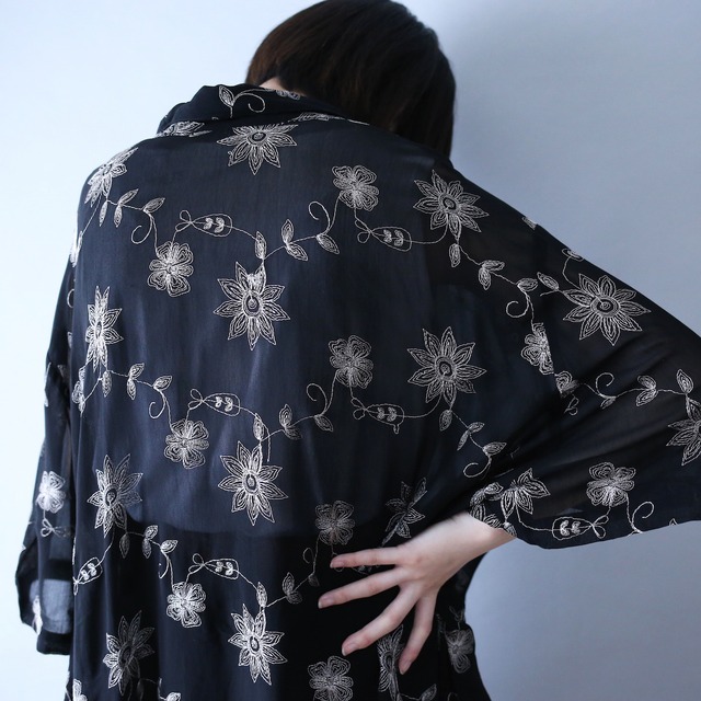 "刺繍" over wide silhouette black mode h/s see-through shirt