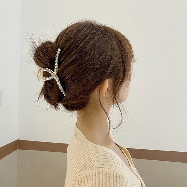 ナカノヤ バンスクリップ ヘアクリップ ヘアキャッチ パール 真珠 ハンガー 結び目 ウェーブ クロス クリア シャンパンゴールド プラスチック 韓国風 婦人向け 大 Vc 01 Nakanoya ナカノヤ ヘアクリップ専門店 人気のバンスクリップやバナナクリップが