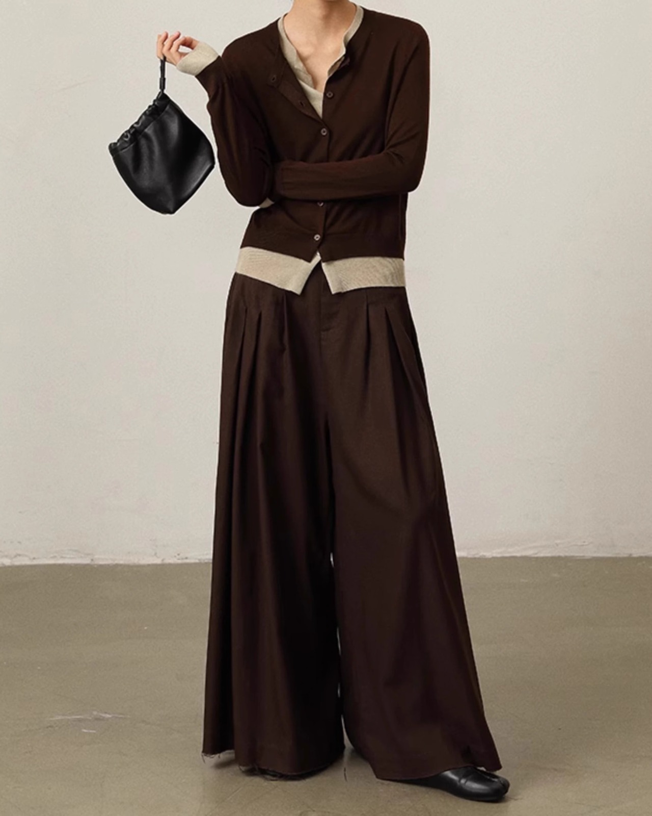 Bicolor fake layered Cardigan T20399