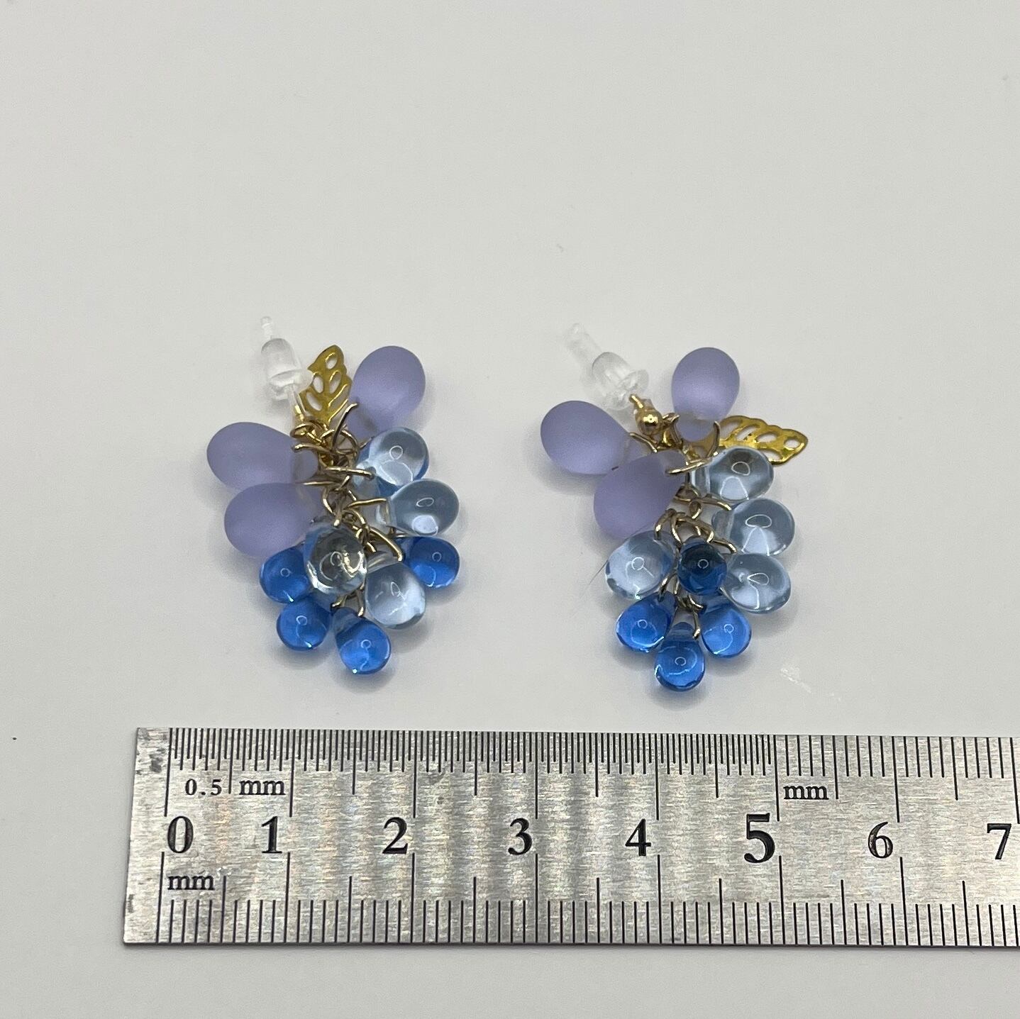 ドロップチェコビーズピアス ぶどうピアス ブルー×パープル