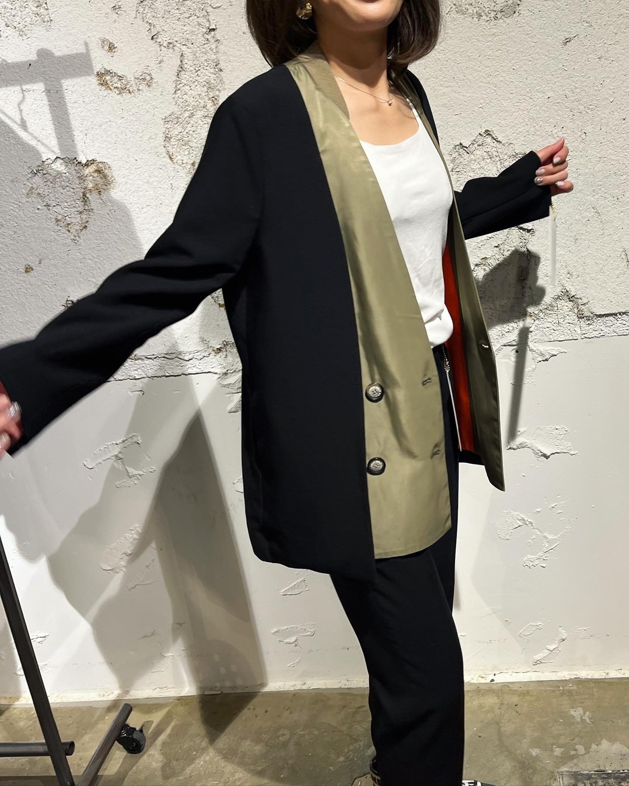 リズレイ　RISLEY risley 肩がけ配色テーラージャケット