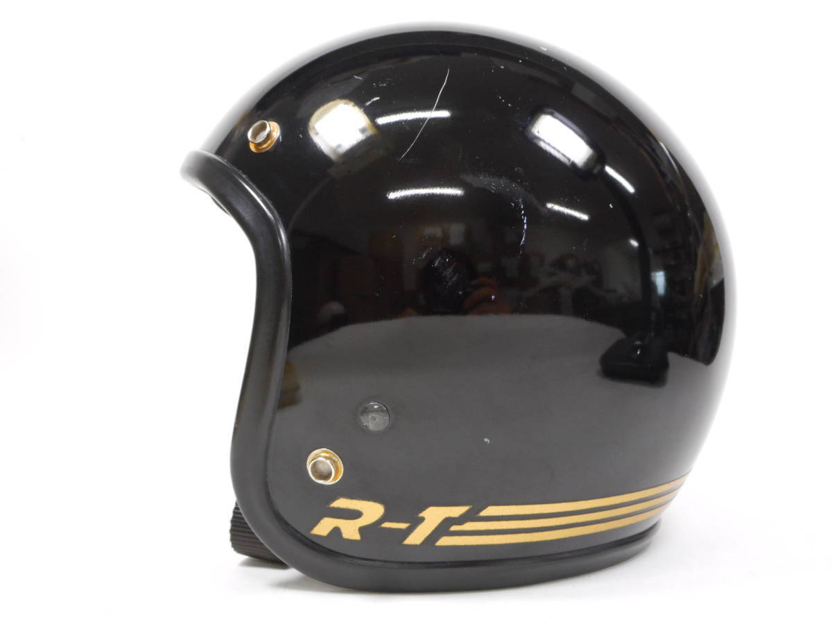 Sシェル！80s BELL R-T ジェットヘルメット 黒x金 6 3/4 目深加工済み 